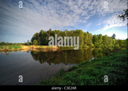 Lama - a river in the Moscow region, Yaropoletskaya hydropower stations Stock Photo