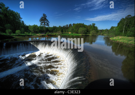 Lama - a river in the Moscow region, Yaropoletskaya hydropower stations Stock Photo