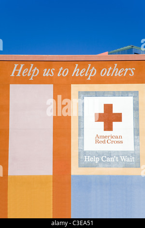 Red Cross sign in the Hillcrest District, San Diego, California, USA Stock Photo