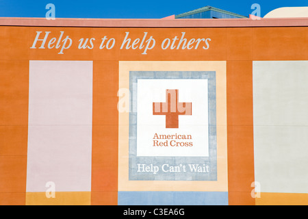 Red Cross sign in the Hillcrest District, San Diego, California, USA Stock Photo