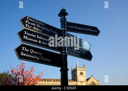 Signposts opposite the Library in Shrewsbury town centre. Stock Photo