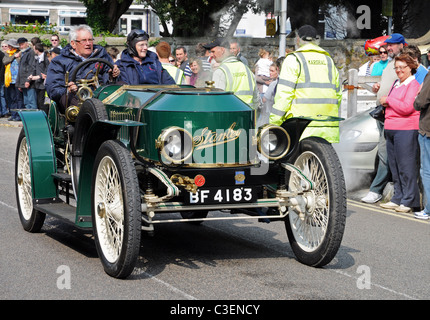 A Vintage ' Stanley ' Steam car in the Annual Trevithick Day steam parade at Camborne in Cornwall UK Stock Photo