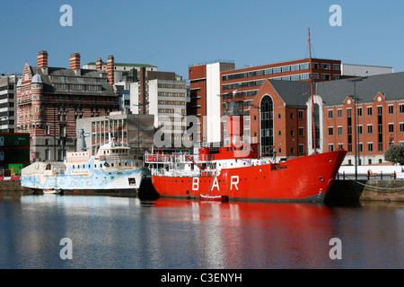 Boats moored at Albert Dock in the city of Liverpool, England Stock Photo