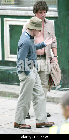 Josh Brolin and Woody Allen on the set of the 'Untitled Woody Allen London Project' filming on location London, England - Stock Photo