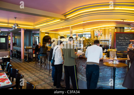 Interior of des Deux Moulins cafe bar tabac Featured in the film Amelie Rue Lepic 18e Montmartre Paris France Stock Photo