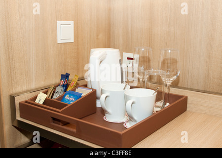 Tea and coffee making facilities in a hotel room Stock Photo