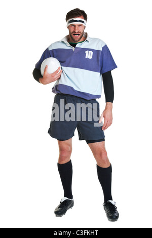 Photo of a rugby player cut out on a white background. Stock Photo