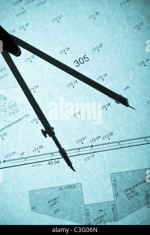 surveyor's plan and circle with monochrome backlight Stock Photo