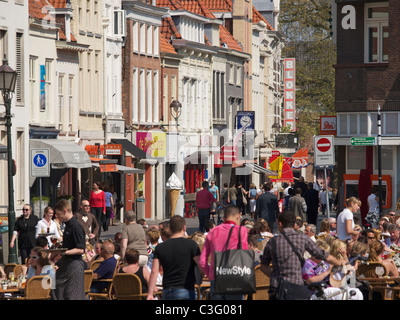 Shopping street in Bergen op Zoom, the Netherlands, with many people Stock Photo