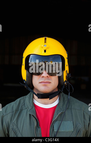 Caucasian pilot in helmet Stock Photo