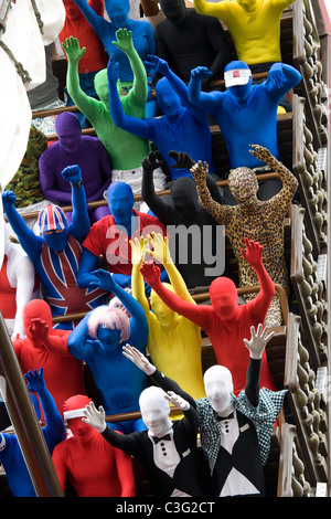 Morphsuit challenge at Drayton Manor Park, Tamworth, Staffordshire. Stock Photo