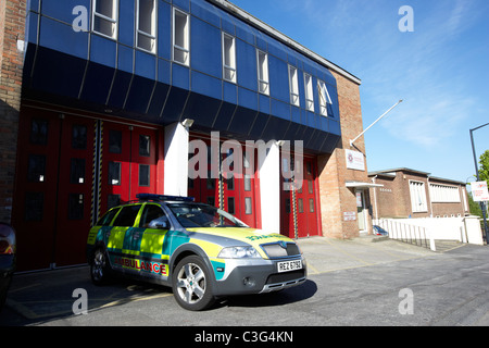 fast response paramedic emergency ambulance vehicle parked outside a fire station in holywood county down northern ireland uk Stock Photo