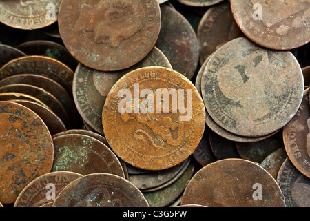 coin peseta real old spain republic 1937 currency and cents centimos Stock Photo