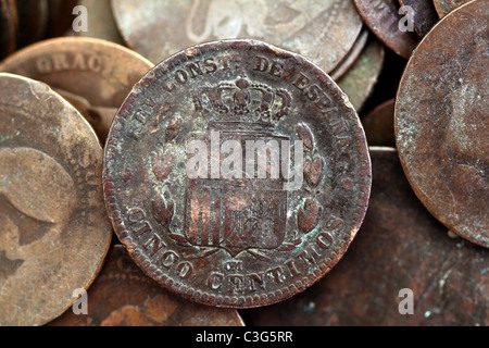 coin peseta real old spain republic 1937 currency and cents centimos Stock Photo