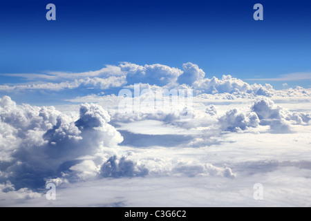 blue sky high view from airplane clouds shapes Stock Photo