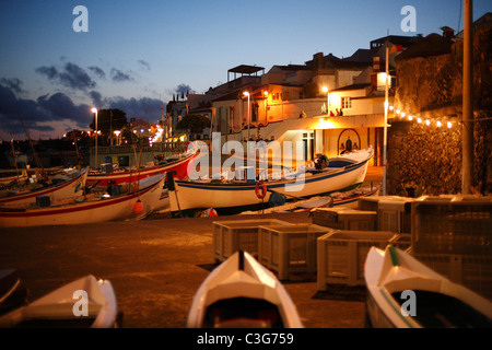 The fishing harbour of Vila Franca do Campo at dusk. Sao Miguel island, Azores islands, Portugal. Stock Photo