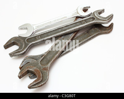 The steel wrench lies on a white background Stock Photo