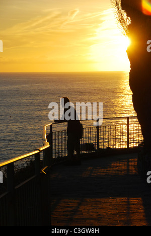 Silhouette man enjoying sunset evening together on the beach Stock ...