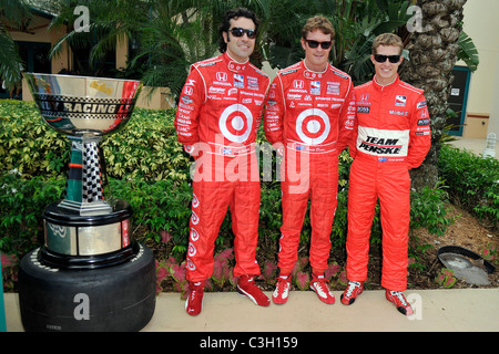 Dario Franchitti, Scott Dixon, and Ryan Briscoe Indy Car Racers Photocall held at the Miami Dolphins Training facility. Davie, Stock Photo