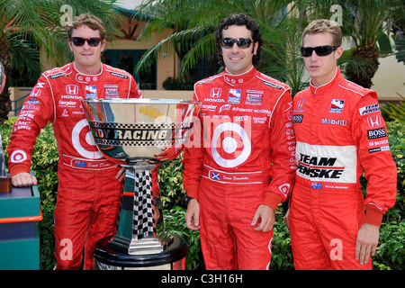 Scott Dixon, Dario Franchitti and Ryan Briscoe Indy Car Racers Photocall held at the Miami Dolphins Training facility. Davie, Stock Photo