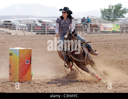 Women's barrel racing competition at he annual Socorro, New Mexico, rodeo. Stock Photo