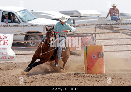 Women's barrel racing competition at he annual Socorro, New Mexico, rodeo. Stock Photo