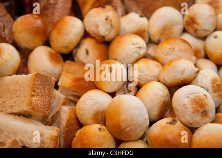 Bread and dough balls, close up Stock Photo