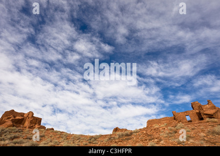 Overview of Wupatki Pueblo, the largest ancient pueblo at Wupatki National Monument in Arizona, USA. Stock Photo