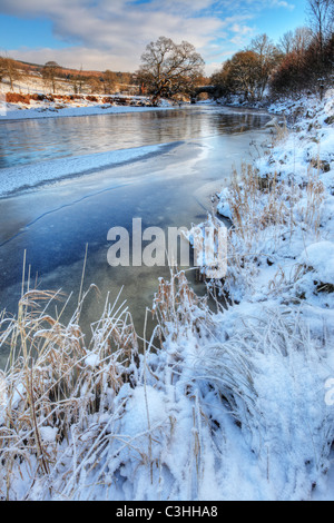 Winter scene along the River Wharfe near Barden Tower in Wharfedale, Yorkshire, England Stock Photo