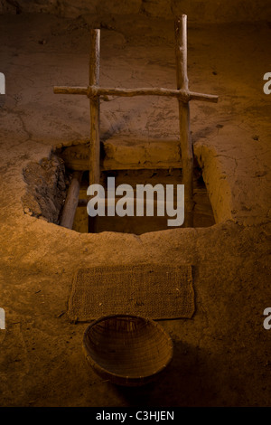 Ladder leading into a Salado culture dwelling at the ruins of Besh-Ba-Gowah Archaeological Park in Globe, Arizona, USA. Stock Photo