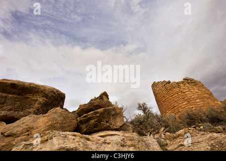 Cutthroat Castle Group stone tower at Hovenweep National Monument in southern Utah, USA. Stock Photo