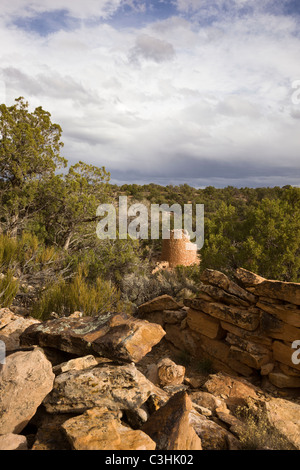 Overlooking Cutthroat Castle and towers, Cutthroat Group at Hovenweep National Monument in southern Utah, USA. Stock Photo