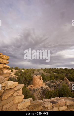 Cutthroat Castle and towers, Cutthroat Group at Hovenweep National Monument in southern Utah, USA. Stock Photo