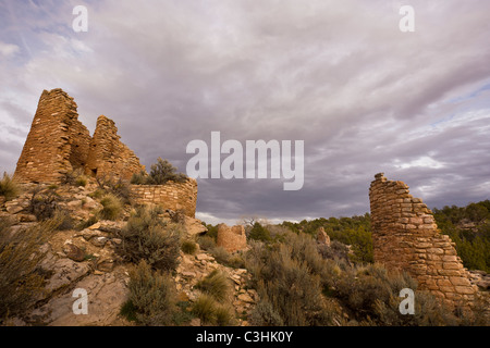 Cutthroat Castle and towers, Cutthroat Group at Hovenweep National Monument in southern Utah, USA. Stock Photo
