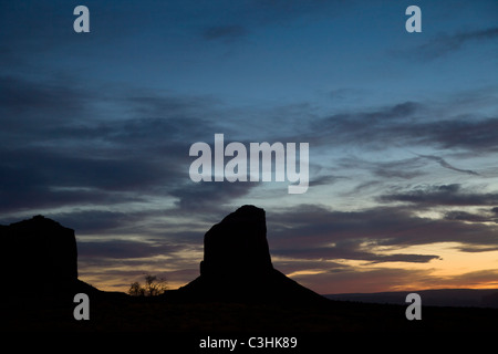 Just after sunset at Mitchell Butte in Monument Valley Navajo Tribal Park, Arizona, USA. Stock Photo