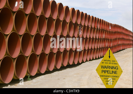 Pipes on a construction site to lay a pipeline from east to west coast of the UK for importing gas from the continent Stock Photo