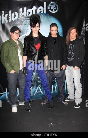 Georg Listing, Gustav Schafer, Bill Kaulitz and Tom Kaulitz Tokio Hotel sign copies of their new CD 'Humanoid' at Best Buy New Stock Photo