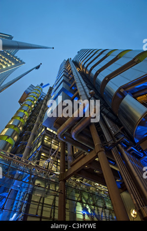 Night shot of  exterior of LLoyds building in Lime st London uk Stock Photo