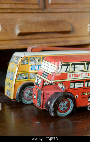 Pair of vintage double decker London bus toys Stock Photo