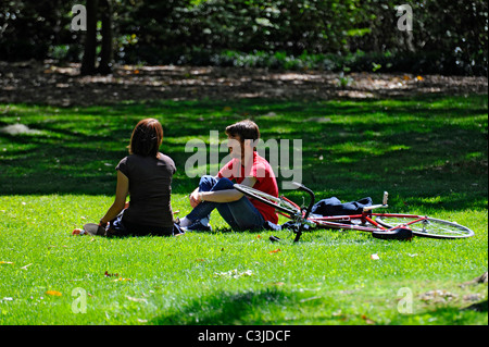 Young adult couple spending time together in historic Savannah Georgia GA Stock Photo