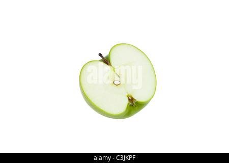 Close-up studio shot of green organic apple cross-section Stock Photo