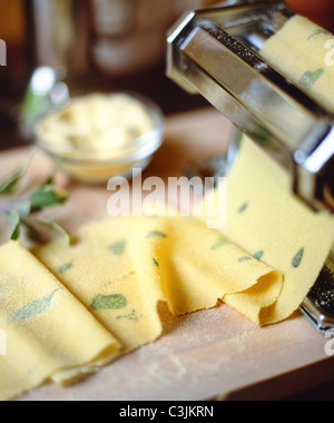 Making Pasta with herbs. Stock Photo