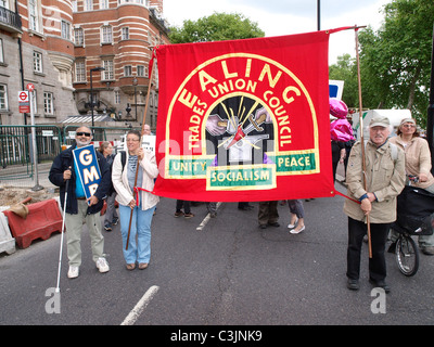 The Hardest Hit March Westminster London 2011. Disabled people and supporters march to demonstrate against public sector cuts. Stock Photo