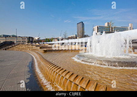 The Cutting Edge Fountain in Sheaf Square outside Sheffield railway station South Yorkshire England GB UK EU Europe Stock Photo