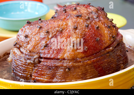 Spiral Cut Cooked Hickory Smoked Ham for the Holidays Stock Photo