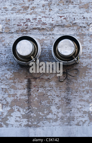 Two ventilation devices on a brick wall. Indianapolis, USA. Stock Photo