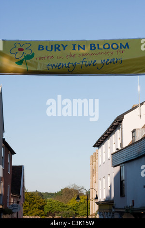 Banner for the 25th annual Bury in  Bloom event, Bury St Edmunds, Suffolk Stock Photo