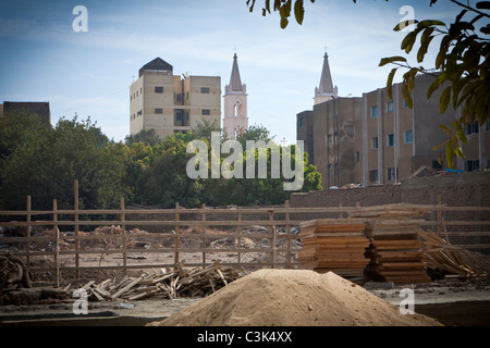 Renovations and modernisation work being carried out on the Corniche el Nil in Luxor Egypt Stock Photo