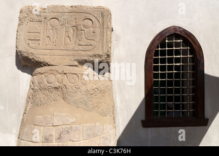 Window and column head showing cartouche in the Mosque of Abu el-Haggag atop the walls of Luxor Temple, Luxor City Egypt Stock Photo