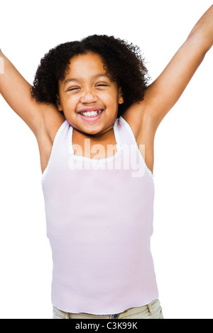 happy girl with arms up isolated on white Stock Photo - Alamy